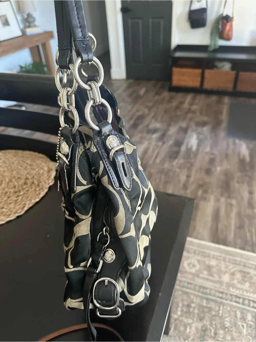 Coach Signature Maggie/Mia Shoulder Bag 16714 Black Khaki